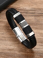 economico Gioielli da uomo-Bracciale da uomo in similpelle intrecciata con chiusura in acciaio inossidabile – cinturino regolabile in stile vintage per abbigliamento casual, quotidiano e come regalo