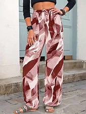 economico gamba larga e vita alta-Per donna Pantaloni Eleganti Pantaloni Moda Boho Lunghezza intera Naturale Foglia Stampato Design con Coulisse Elastica Comodo All&#039;aperto Confortevole All&#039;aperto Ferie Casual Quotidiano Grigio Rosa