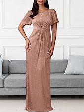 preiswerte Bodenlänge-A-Linie Brautmutterkleid Hochzeitsgast Elegant Rundhalsausschnitt Bodenlang Chiffon Kurzarm mit Raffung 2025