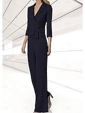 abordables Costumes-pantalons pour maman-Ensemble pantalon 2 pièces mère de la mariée invité de mariage élégant encolure en V longueur de sol chiffon extensible manches 3/4 wrap inclus avec boutons 2025 taille personnalisée gratuite