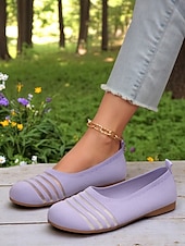 levne Dámské boty s plochou podrážkou-Dámské flyknit casual barefoot boty - prodyšný svršek ze síťoviny, široká špička, balerínky, trendy pruhy, pohodlné na chůzi a běžné aktivity