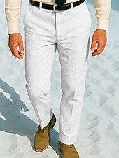 baratos Magro-Homens Social Calças de linho Calças chinês Botões Bolsos Tecido Conforto Formal Festa Trabalho Moda Estilo Clássico Branco Cáqui Micro-Elástica