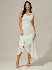voordelige Feestjurken-Dames Maxi-jurk Jurk met ruches Elegant Bruiloft Bruiloft gast Avond Feest Normale pasvorm Bloemig Mouwloos U-hals Wit Zomer Lente
