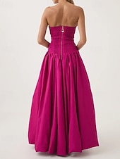 preiswerte Abendkleider-Pinkes A-Linien-Abendkleid, Bubble-Kleid, formelles, halbformelles Hochzeitskleid, bodenlang, ärmellos, trägerlos, Taft mit gerüschtem Schlitz, 2025