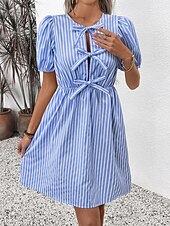 ieftine Rochie cu dungi și geometrică-Pentru femei Rochie Mini Rochie A line Rochie de vară Casual Zilnic Fit regulat Grafic Dungi Manșon scurt Stil Nautic Negru Albastru piscină Vară
