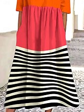 economico Abito a Strisce e Geometrico-Per donna Abito Midi Abito a trapezio Abito Estivo Vacanza Casual Quotidiano Ferie Vestibilità comoda Grafico Geometrico A righe Mezza Manica Girocollo Rosso Estate