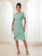 abordables Robes moulantes de soirée-Femmes Robe Midi Robe à Plusieurs Couches Élégant Formel Papillon robe demoiselle d honneur Cocktail Coupe régulière Uni Manche Courte Col ras du cou Vert cendré Été