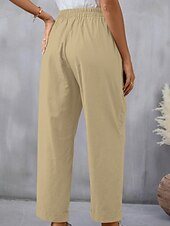 abordables Pantalon uni en coton et lin-Femmes Pantalon en coton et lin Slacks Mode Streetwear Longueur complète Naturel Uni Avec Poches Taille Élastique Confortable Sortir Week-end Chameau Noir Rose Bleu Été Coupe régulière