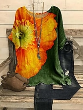 ieftine Topuri florale-Pentru femei Bluză Floral Grafic Boemia Epocă Έθνικ Manșon Jumate Stil Nautic Bateau Topuri obișnuite Zilnic Concediu Ieșire Imprimeu Galben Bleumarin Albastru piscină Vară Primăvară