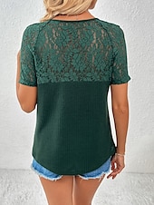 ieftine tricou simplu-Pentru femei Tricou Simplu Modă Stilat Modern Manșon scurt În V Topuri obișnuite Zilnic Sfârșit de săptămână Dantelă Peteci Negru Alb Roșu-aprins Trifoi Vară