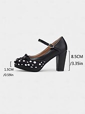 preiswerte Retro-Stil der 1950er Jahre-blaue Mary Janes mit gepunktetem Blockabsatz für Damen – Vintage-Stil der 50er Jahre mit Schleifen, ideal für Teepartys, Verabredungen und Lolita-Mode
