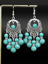 cheap Women&#039;s Earring-Women&#039;s Bohemian Turquoise Drop Earrings – Vintage Western Style Statement Jewelry with Feather and Bead Details for Parties, Festivals and Casual Wear