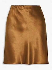 economico Gonne semplici-Gonna da donna A Line Colore solido Moda Casual Mini Vita alta Gonne Pura Tasca Stampa Micro-elastico Strada Giornaliera Nero Champagne Oro Verde militare Estate Satin