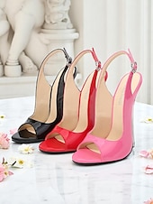 olcso Éjszakaiünneplés-női piros lakkbőr slingback tűsarkú, nyitott orrú kivitelben - szexi magassarkúk éjszakai bulikba