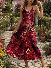 ieftine Artă și design rochii-Pentru femei Rochie Maxi Rochie A line Rochie de vară Rochie Slip Vacanță Casual Plajă Fit regulat Grafic Abstract Imprimare de marmură Fără manșon În V Roșu-aprins Albastru piscină Mov Trifoi Var