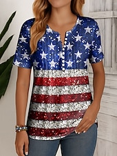 levne Den nezávislosti Top-Tričko pro Den nezávislosti pro ženy Patriotické Čtvrtého července Grafika vlajky Vintage Stylové Klasické Krátký rukáv Kulatý výstřih Běžné topy Každodenní víkendové plážové oblečení Knoflíky Smock
