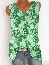 abordables Débardeur Floral-Femmes Débardeur caraco Fleuri Graphique ancien Tropical Élégant Sans manches Col en V Hauts Longs Quotidien Imprimé Jaune bleu marine Violet Vert Été Printemps