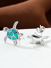 abordables Accessoires de vacances-Boucles d'oreilles tortue pour femmes – élégantes boucles d'oreilles plaquées argent avec incrustation de turquoise, parfaites pour la plage et l'été, accessoires décontractés et de vacances
