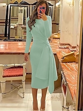 economico Abiti da cocktail-Abiti da cocktail scivolati per matrimoni in spiaggia abito elegante formale autunno lunghezza ginocchio manica lunga scollo gioiello tessuto elasticizzato con pieghe abiti Derby arricciati 2025