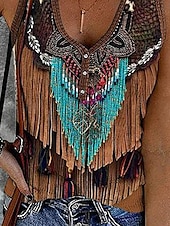 preiswerte Boho Tank Top-Damen Camisole-Tanktop Grafik Farbblock Stilvoll Lässig Ärmellos Ärmellos V Ausschnitt Crop Tops Täglich Druck Blau Khaki Sommer Frühling