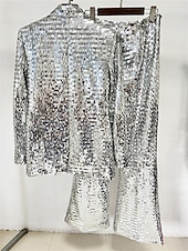 preiswerte Hosenanzüge für Mama-Hosenanzug Brautmutterkleid Elegant Party Hemdkragen Bodenlang Polyester Langarm mit Paillette 2025