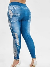 cheap Blue 3D Print-Women's Leggings Trousers 3D Print Vacation Vintage Fashion Full Length High Waist Graphic Soft Comfortable Micro-elastic Outdoor Street Black Wine Dark Blue Light Blue Summer Spring Slim Fit