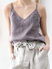 economico Camicie-Per donna Gilet in cotone e lino Blusa Canotta a canotta Semplice Moderno Casual Senza Maniche Scollo a V Top Regolari Quotidiano Uscire Nero Bianco Viola Estate