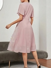preiswerte Blumenkleid-Damen Midikleid A Linie Kleid Sommerkleid Lässig Täglich Normale Passform Blumen Kurzarm V Ausschnitt Rosa Sommer