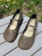 cheap Women&#039;s Flats-Women&#039;s Comfort Mary Jane Wide-Toe Flats with Floral Cutouts – Soft Sole Casual Barefoot Shoes for Ladies – Great for Brunch, Farmers Markets and Outdoor Leisure