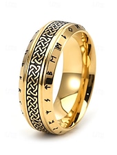 cheap Men&#039;s Jewelry-Men&#039;s Viking Stainless Steel Ring with Nordic Runes and Celtic Knot Design, Vintage Norse Style Band for Bikers and Cosplay