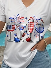 abordables Top jour de l’indépendance-T-shirt patriote pour femmes graphique cœur étoile vintage élégant classique à manches courtes col en V tops réguliers quotidiens week-end imprimé noir blanc rouge bleu violet été printemps