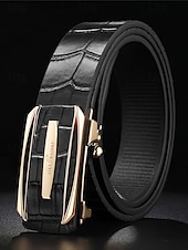 economico Cinture da uomo-Cintura da uomo in vera pelle con fibbia automatica e cricchetto - classico motivo coccodrillo, stile elegante, adatta per matrimoni, affari e occasioni formali