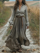 tanie Sukienki boho-Damskie Długa sukienka sukienka maxi Codzienne sukienki Sukienka rozkloszowana Letnie sukienki Sukienka Boho Zabytkowe Urlop Codzienny Święto Regularny Graficzny Długi rękaw W serek Szary Lato
