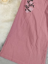preiswerte weites Bein und hohe Taille-Damen Hose aus Baumwollleinen Stoffhosen Streetwear Boho Volle Länge Natürliche Taille Blume Tasche Elastischer Bund Drucken Bequem Außenbereich Ferien Ausgehen Hellrosa Sommer Normale Passform