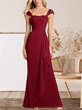 voordelige Vloerlengte-A-Lijn Moeder van de Bruid Jurk Bruiloft Gast Elegante Hartvormige Vloerlengte Chiffon Kap Mouw met Kant Ruching