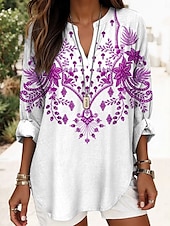 billige Kvinne Boho Topper-Dame Bluse Blomstret Grafisk Årgang Strandstil Langermet V-hals Vanlige topper Daglig Ferie Trykt mønster Hvit Rød Marineblå Lilla Grønn Sommer Vår