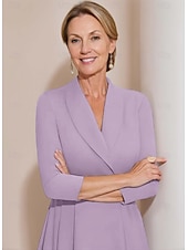 baratos Comprimento do chão-vestido blazer linha a mãe da noiva vestido crepe elegante simples lapela decote comprimento chá cetim manga 3/4 com cor sólida 2025
