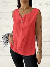 economico Canotta Semplice-Canotta da Donna Top in Colori Solidali Basic Semplice Senza Maniche Collo a V Top Regolari Vacanza Bottoni Bianco Verde Militare Rosso Beige Estate Primavera