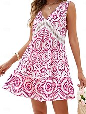 tanie Sukienki boho-Damskie Sukienka mini Sukienka A line Codzienny Na zewnątrz Wyjściowe Regularny Kwiaty Graficzny Bez rękawów W serek Czarny Czerwony Niebieski Zielony Lato Wiosna