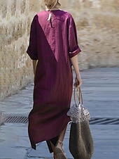 preiswerte Kleider-Damen Langes Kleid Maxikleid Baumwoll-Leinenkleid Klassisch Modern Urlaub Täglich Ferien Normale Passform Einfach Halbarm V Ausschnitt Schwarz Weiß Wein Dunkelgray Sommer