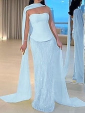 preiswerte Semi-formal / Cocktail-Kleid Meerjungfrau  Trompete High Fashion Kleid Abendkleid Korsett Kleid Formelles Semi-Formal Kleid Hochzeit Bodendeckend Ärmellos Strapless Chiffon Schal mit Paillettenrock