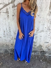 abordables concevoir des robes en coton et lin-Femmes Robe Longue Maxi Robe Robes en coton et lin Robe Décontractée Robe d&#039;été Robe Nuisette Mode Moderne Quotidien Week-end Coupe régulière Uni Sans manches Bretelles Noir Bleu Vert Kaki Été