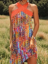 ieftine Rochii boho-Pentru femei Rochie Mini Rochie de Vară Rochie A line Vacanță Casual Ieșire Fit regulat Ombre Grafic Buline Fără manșon Gâtul halter Albastru piscină Mov Portocaliu Vară