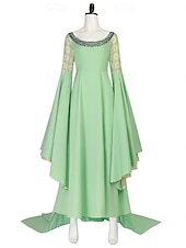 abordables Vestido-Vestido medieval renacentista, disfraz elegante de elfo, elfo Arwen, vestido elegante para mujer, fantasía, Halloween, fiesta, actuación, adulto, vestido, corona, tocado