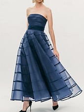 preiswerte Cocktailkleider-A-Linien Cocktailkleider Kreppkleid formelles Hochzeitskleid Tee-langes Maxikleid ärmellos strapless Nylon mit Schleife(n)