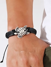 preiswerte Herrenschmuck-Herren-Vintage-Lederarmband mit Schildkrötenmotiv – verstellbares Armband für Strand, Sommer und Freizeit