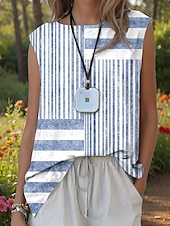 olcso Csíkos és geometriai top-Női Camisole Tank Top Grafika Csíkos Szüret Stílusos Modern Ujjatlan Terített nyak Normál felsők Napi Nyomtatott Arcpír rózsaszín Medence Lóhere Szürke Nyár Tavasz