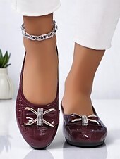 preiswerte Ballerinas für Damen-Damen-Lackleder-Schleifen mit Strass-Detail – klassische Slip-On-Schuhe für erwachsene Frauen, perfekt fürs Büro, tägliche Besorgungen, Abendessen und Feiertagstreffen