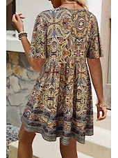 tanie Sukienki kwiatowe-Damskie Sukienka mini Sukienka A line Letnie sukienki Urlop Codzienny Boho Codzienny Święto Regularny W Tureckie Wzory Krótki rękaw W serek Żółty Fioletowy Lato