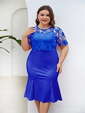 economico Lunghezza del tè-Abito madre della sposa abito elegante scollo a girotea lunghezza tè pizzo maniche corte con colore solido